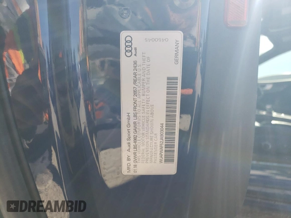 2018 Audi RS 5 z VIN WUAPWAF52JA903044, wystawiony jako Copart lot #72699072 z przebiegiem 58 599 mil mil oraz . Historia ofert i sprzedaży dostępna na DreamBid. Obrazek 12.
