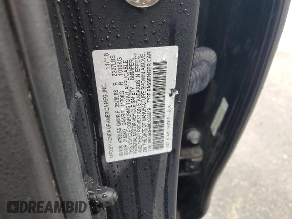 2019 Acura TLX w/A-Spec Pkg with VIN 19UUB3F68KA006619, listed as a Copart auction lot 59289515 with 120,539 mi miles and Salvage title. Bid and sale history available at DreamBid. Image 12.