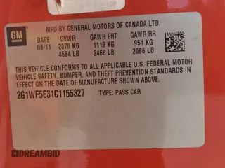 2012 Chevrolet Impala LS Fleet with VIN 2G1WF5E31C1155327, listed as a Copart auction lot 46858885 with 84,617 mi miles and Salvage title. Bid and sale history available at DreamBid. Image 13.