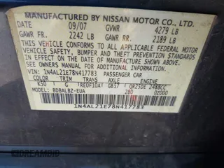 2008 Nissan Altima 2.5 S with VIN 1N4AL21E78N417783, listed as a IAAI auction lot 41608129 with 188,980 mi miles. Bid and sale history available at carsss.com. Image 9.