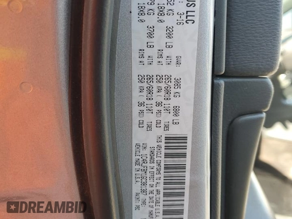2016 Jeep Grand Cherokee Limited with VIN 1C4RJFBM1GC381387, listed as a Copart auction lot 58740275 with 155,313 mi miles and Clean title. Bid and sale history available at DreamBid. Image 12.