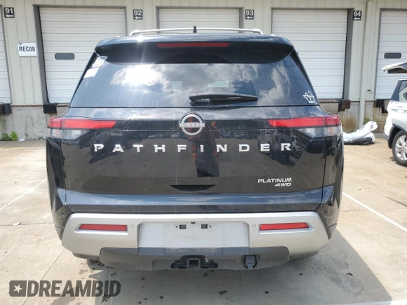 2023 Nissan Pathfinder Platinum with VIN 5N1DR3DK9PC221749, listed as a Copart auction lot 60127525 with 37,458 mi miles and Salvage title. Bid and sale history available at DreamBid. Image 6.