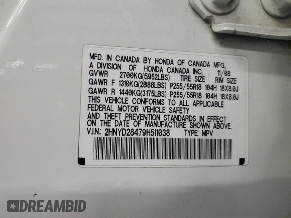 2009 Acura MDX Technology with VIN 2HNYD28479H511038, listed as a Copart auction lot 45787105 with 291,836 mi miles and Salvage Title. Bid and sale history available at DreamBid. Image 13.