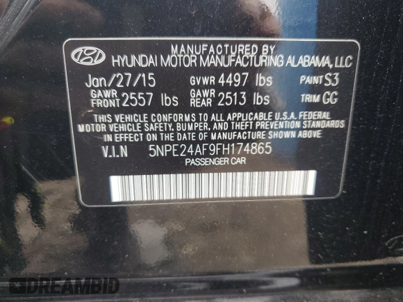 2015 Hyundai Sonata SE z VIN 5NPE24AF9FH174865, wystawiony jako Copart lot #60498875 z przebiegiem 51 350 mil mil oraz Czysty tytuł • Clean title. Historia ofert i sprzedaży dostępna na DreamBid. Obrazek 12.