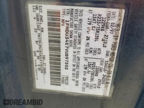 1997 Ford Explorer XL с VIN 1FMDU34E7VUB97502, выставлен на аукционе Copart как лот 78464514 с пробегом 274 466 миль миль и Списание • Salvage title. История ставок и продаж доступна на DreamBid. Изображение 15.