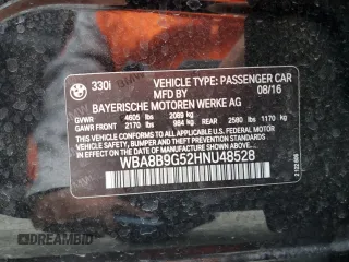 2017 BMW 3 Series 330i with VIN WBA8B9G52HNU48528, listed as a Copart auction lot 59442995 with 109,852 mi miles and Salvage title. Bid and sale history available at DreamBid. Image 12.