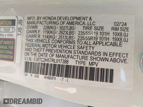 2024 Acura RDX Technology with VIN 5J8TC2H57RL017388, listed as a IAAI auction lot 42236007 with 14,261 mi miles and . Bid and sale history available at DreamBid. Image 9.