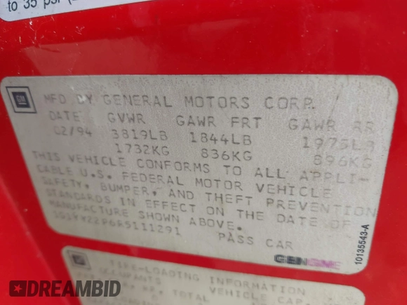 1994 Chevrolet Corvette z VIN 1G1YY22P6R5111291, wystawiony jako IAAI lot #42379116 z przebiegiem Nie podano mil oraz . Historia ofert i sprzedaży dostępna na DreamBid. Obrazek 9.