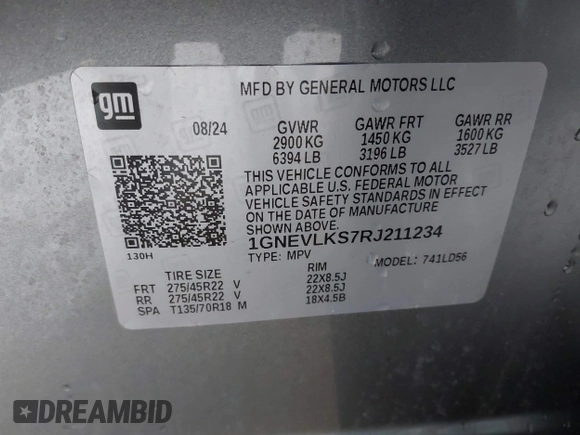 2024 Chevrolet Traverse AWD RS z VIN 1GNEVLKS7RJ211234, wystawiony jako IAAI lot #42318206 z przebiegiem 4 541 mil mil oraz . Historia ofert i sprzedaży dostępna na DreamBid. Obrazek 9.