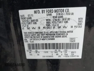 2011 Ford F-150 XL with VIN 1FTFX1CF4BFC30989, listed as a IAAI auction lot 42750518 with Not provided miles and . Bid and sale history available at DreamBid. Image 9.