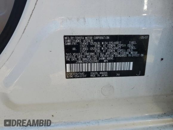 2007 Toyota RAV4 Limited with VIN JTMBK31V275033982, listed as a Copart auction lot 77843044 with 216,492 mi miles and Salvage Title. Bid and sale history available at carsss.com. Image 13.