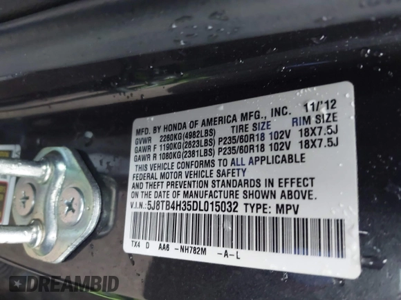 2013 Acura RDX with VIN 5J8TB4H35DL015032, listed as a IAAI auction lot 41724227 with 94,377 mi miles. Bid and sale history available at carsss.com. Image 9.