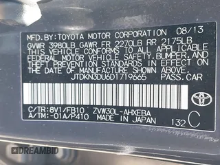 2013 Toyota Prius One with VIN JTDKN3DU6D1719665, listed as a IAAI auction lot 38765023 with 50,913 mi miles and . Bid and sale history available at DreamBid. Image 9.