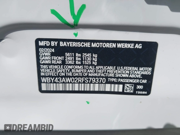 2024 BMW i4 eDrive35 z VIN WBY43AW02RFS79370, wystawiony jako IAAI lot #41887964 z przebiegiem 11 910 mil mil oraz . Historia ofert i sprzedaży dostępna na DreamBid. Obrazek 9.
