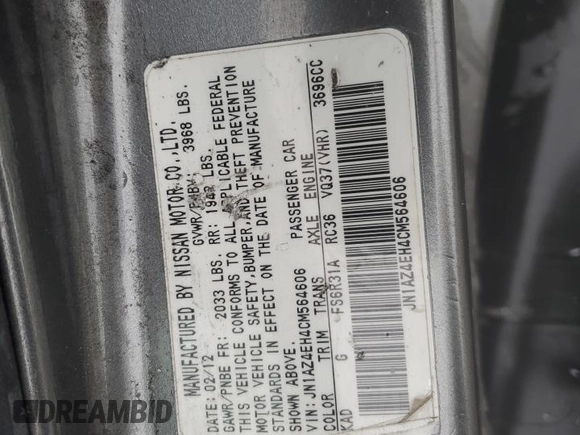 2012 Nissan 370Z Touring with VIN JN1AZ4EH4CM564606, listed as a Copart auction lot 72607824 with 62,593 mi miles and Salvage Title. Bid and sale history available at carsss.com. Image 13.