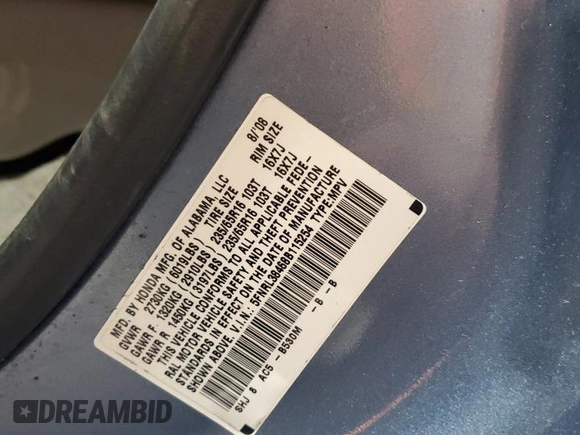 2008 Honda Odyssey EX с VIN 5FNRL38468B115254, выставлен на аукционе Copart как лот 61224345 с пробегом 172 007 миль миль и Чистый • Clean title. История ставок и продаж доступна на DreamBid. Изображение 13.