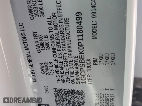 2023 Chevrolet Colorado 2WD Work Truck z VIN 1GCPSBEK0P1180499, wystawiony jako Copart lot #62040235 z przebiegiem 33 983 mil mil oraz Szkoda całkowita • Salvage title. Historia ofert i sprzedaży dostępna na DreamBid. Obrazek 12.