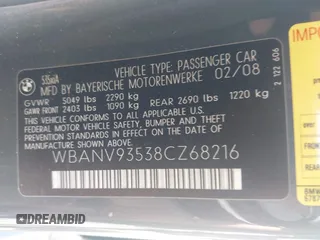 2008 BMW 5 Series 535xi with VIN WBANV93538CZ68216, listed as a IAAI auction lot 42040747 with 140,253 mi miles and . Bid and sale history available at carsss.com. Image 9.