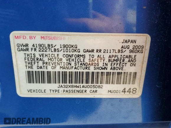 2010 Mitsubishi Lancer GTS z VIN JA32X8HW1AU005082, wystawiony jako Copart lot #57768645 z przebiegiem 113 745 mil mil oraz Szkoda całkowita • Salvage title. Historia ofert i sprzedaży dostępna na DreamBid. Obrazek 13.