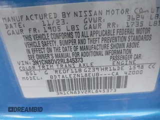 2024 Nissan Versa S with VIN 3N1CN8DV2RL845373, listed as a IAAI auction lot 41744910 with 28,686 mi miles. Bid and sale history available at carsss.com. Image 9.