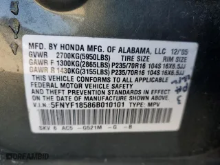 2006 Honda Pilot EX-L with VIN 5FNYF18586B010101, listed as a Copart auction lot 48208665 with 0 mi miles and Salvage Title. Bid and sale history available at carsss.com. Image 12.