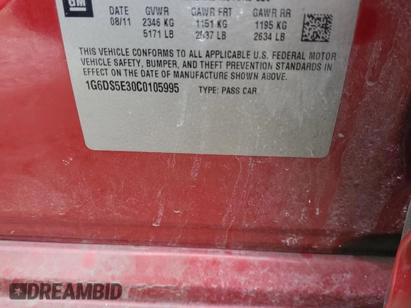 2012 Cadillac CTS Premium with VIN 1G6DS5E30C0105995, listed as a Copart auction lot 45369675 with 97,812 mi miles and Salvage Title. Bid and sale history available at DreamBid. Image 12.