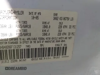 2006 Dodge Durango SLT с VIN 1D8HB48286F131257, выставлен на аукционе IAAI как лот 42695431 с пробегом 184 183 миль миль и . История ставок и продаж доступна на DreamBid. Изображение 9.
