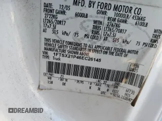 2006 Ford F-250 XL с VIN 1FTSX21P46EC26145, выставлен на аукционе Copart как лот 47270575 с пробегом Не указан миль и Чистый • Clean title. История ставок и продаж доступна на DreamBid. Изображение 12.
