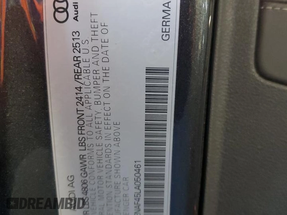 2020 Audi A4 Premium Plus with VIN WAUENAF45LA050461, listed as a Copart auction lot 88592305 with Not Provided miles and Salvage Title. Bid and sale history available at DreamBid. Image 14.