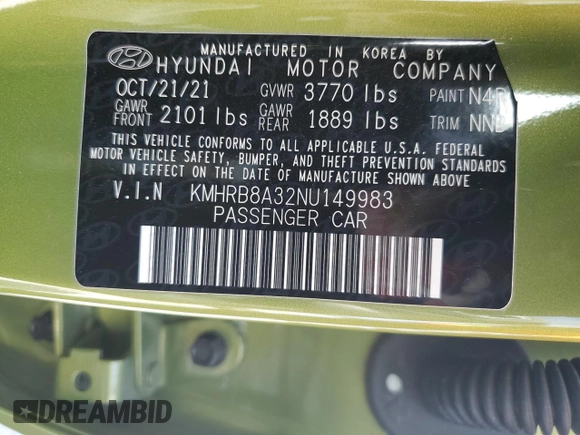 2022 Hyundai Venue SE z VIN KMHRB8A32NU149983, wystawiony jako Copart lot #51716165 z przebiegiem 110 238 mil mil oraz Szkoda całkowita • Salvage title. Historia ofert i sprzedaży dostępna na DreamBid. Obrazek 12.