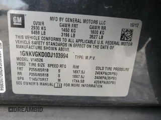 2013 Chevrolet Traverse LT with VIN 1GNKVGKD0DJ103994, listed as a Copart auction lot 56233435 with 211,791 mi miles and Clean Title. Bid and sale history available at DreamBid. Image 13.