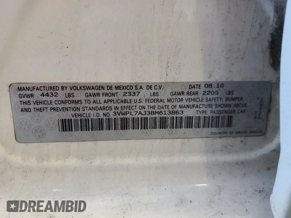 2011 Volkswagen Jetta TDI with VIN 3VWPL7AJ3BM613863, listed as a Copart auction lot 62914705 with 154,288 mi miles and Salvage title. Bid and sale history available at DreamBid. Image 13.
