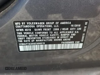 2016 Volkswagen Passat S z VIN 1VWAT7A34GC006015, wystawiony jako Copart lot #58589475 z przebiegiem Nie podano mil oraz Nie do naprawy • Non repairable. Historia ofert i sprzedaży dostępna na DreamBid. Obrazek 12.