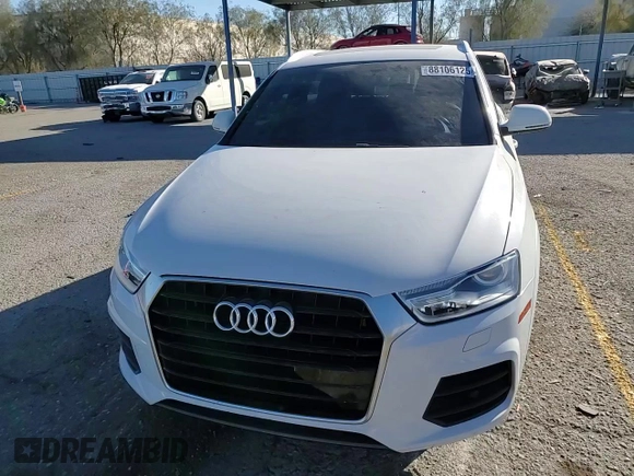 2017 Audi Q3 Premium Plus with VIN WA1HCCFS8HR011026, listed as a Copart auction lot 88106125 with 86,257 mi miles and Salvage title. Bid and sale history available at DreamBid. Image 12.