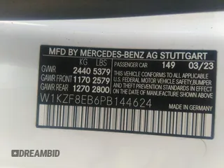 2023 Mercedes-Benz E 350 with VIN W1KZF8EB6PB144624, listed as a IAAI auction lot 41178775 with 13,615 mi miles and . Bid and sale history available at DreamBid. Image 9.