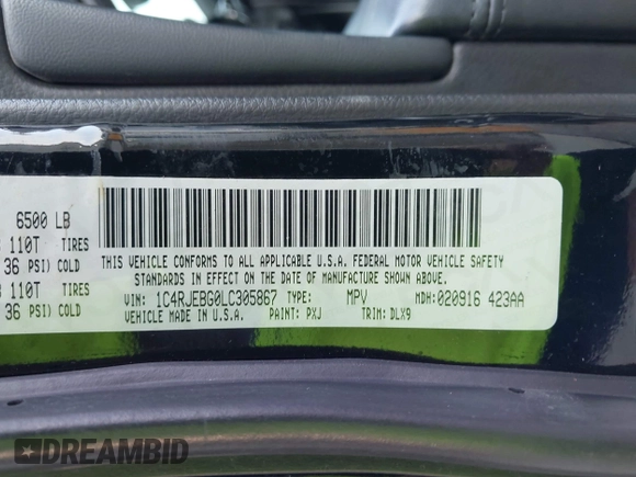 2020 Jeep Grand Cherokee Limited с VIN 1C4RJEBG0LC305867, выставлен на аукционе IAAI как лот 42163612 с пробегом 120 731 миль миль и . История ставок и продаж доступна на DreamBid. Изображение 9.