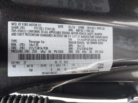 2016 Ford Focus SE z VIN 1FADP3F22GL327604, wystawiony jako IAAI lot #42319889 z przebiegiem 97 736 mil mil oraz . Historia ofert i sprzedaży dostępna na DreamBid. Obrazek 9.