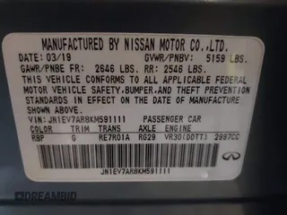 2019 Infiniti Q50 Luxe with VIN JN1EV7AR8KM591111, listed as a IAAI auction lot 41773860 with 87,027 mi miles and . Bid and sale history available at carsss.com. Image 9.
