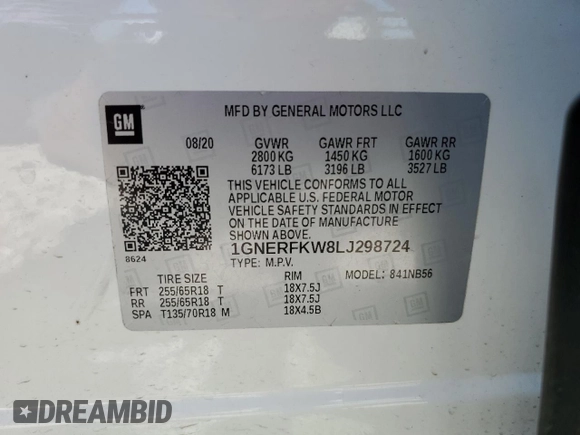 2020 Chevrolet Traverse LS with VIN 1GNERFKW8LJ298724, listed as a Copart auction lot 50510065 with 63,027 mi miles and Salvage Title. Bid and sale history available at carsss.com. Image 14.