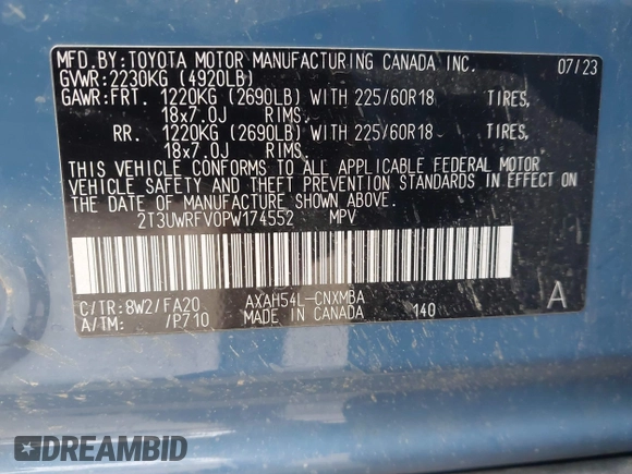 2023 Toyota RAV4 Hybrid XLE with VIN 2T3UWRFV0PW174552, listed as a IAAI auction lot 42499769 with 40,701 mi miles and . Bid and sale history available at DreamBid. Image 9.