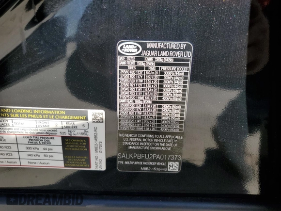 2023 Land Rover Range Rover SE with VIN SALKPBFU2PA017373, listed as a Copart auction lot 79711824 with 22,619 mi miles and Salvage title. Bid and sale history available at DreamBid. Image 13.