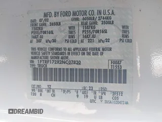 2002 Ford F-150 XL with VIN 1FTRF172X2NC07830, listed as a IAAI auction lot 41584706 with 143,255 mi miles. Bid and sale history available at carsss.com. Image 9.