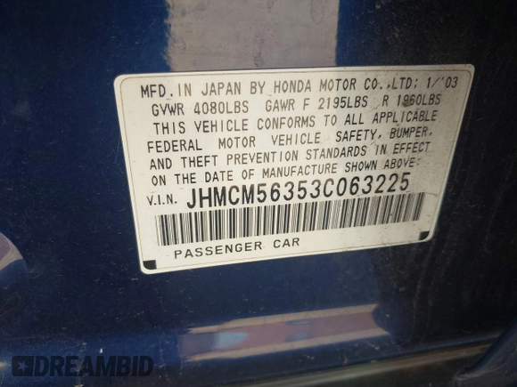 2003 Honda Accord LX with VIN JHMCM56353C063225, listed as a IAAI auction lot 42432611 with 202,916 mi miles and . Bid and sale history available at DreamBid. Image 9.