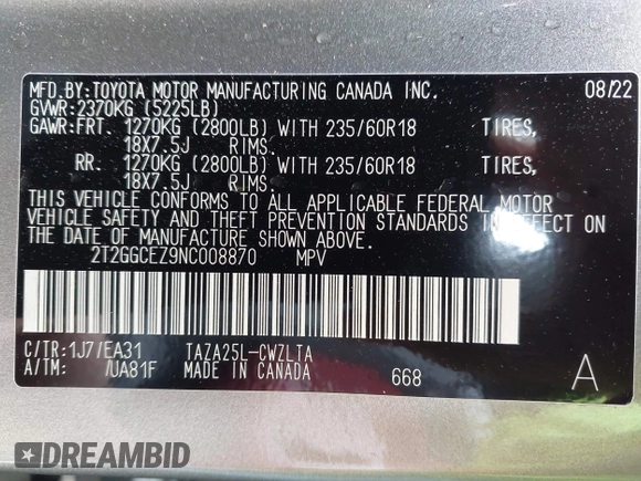 2022 Lexus NX 350 Premium с VIN 2T2GGCEZ9NC008870, выставлен на аукционе IAAI как лот 42359185 с пробегом 20 000 миль миль и . История ставок и продаж доступна на DreamBid. Изображение 9.
