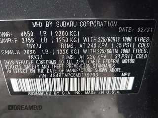 2021 Subaru Outback Touring with VIN 4S4BTAPC8M3179703, listed as a IAAI auction lot 42105368 with 28,372 mi miles and . Bid and sale history available at DreamBid. Image 9.