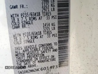 2017 Nissan Pathfinder S with VIN 5N1DR2MN2HC601473, listed as a Copart auction lot 61259475 with 175,483 mi miles and Salvage title. Bid and sale history available at DreamBid. Image 13.