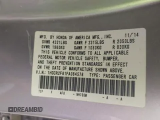 2015 Honda Accord EX-L с VIN 1HGCR2F81FA064578, выставлен на аукционе IAAI как лот 42458486 с пробегом 155 656 миль миль и . История ставок и продаж доступна на DreamBid. Изображение 9.