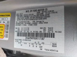 2016 Ford Fusion Titanium with VIN 3FA6P0K93GR117587, listed as a IAAI auction lot 42079701 with 142,105 mi miles. Bid and sale history available at carsss.com. Image 9.