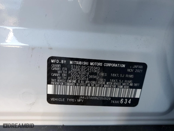 2022 Mitsubishi Outlander ES with VIN JA4J3TA88NZ050529, listed as a Copart auction lot 45385495 with 38,608 mi miles and Non Repairable. Bid and sale history available at carsss.com. Image 15.