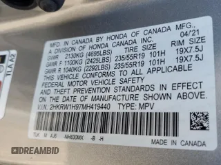 2021 Honda CR-V Touring with VIN 2HKRW1H97MH419440, listed as a Copart auction lot 45425425 with 38,000 mi miles and Salvage Title. Bid and sale history available at carsss.com. Image 14.